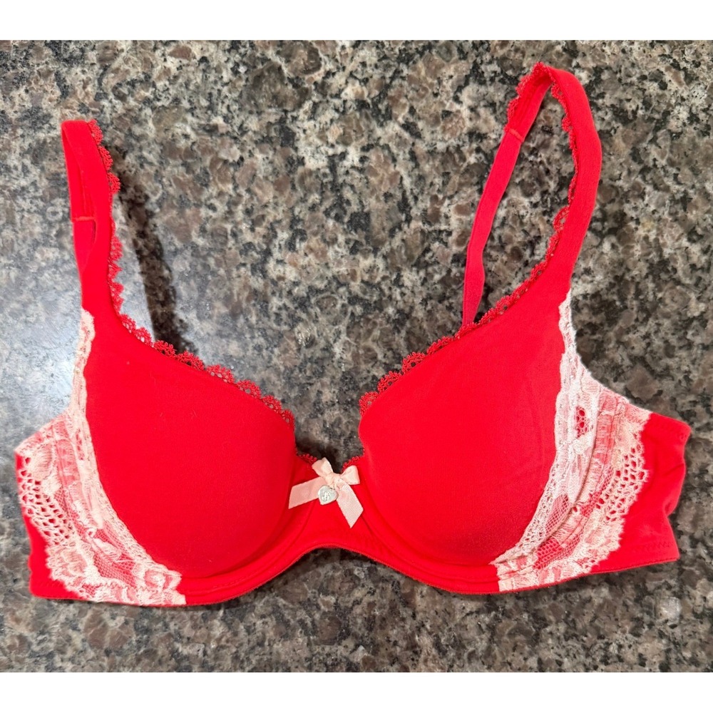 Victoria's Secret Body by Victoria Lined Demi Bra Red Lace 34B